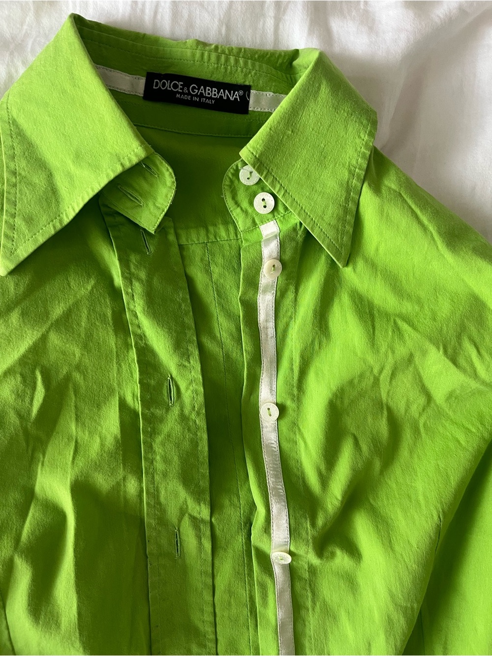 Dolce & Gabbana Lime Green Button-Down Cotton Shirt - Picture 14 of 15